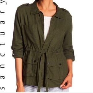 Sanctuary Army Green Utility Jacket with Relaxed Fit Linen-Viscose Blend